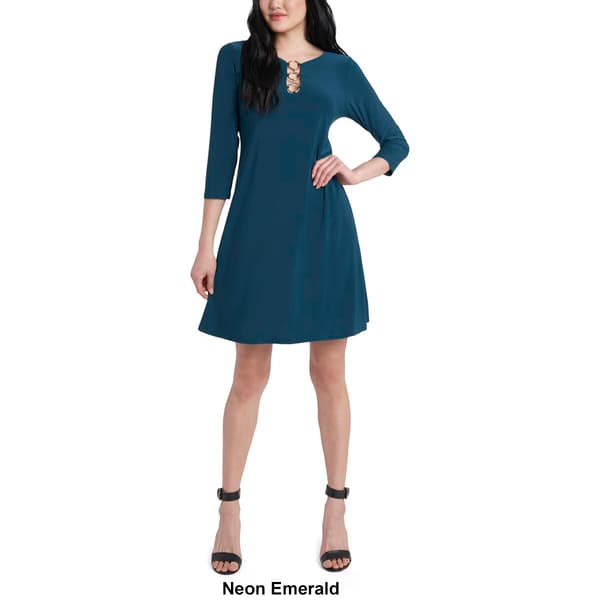 Petite MSK 3/4 Sleeve 3 Ring Solid Shift Dress