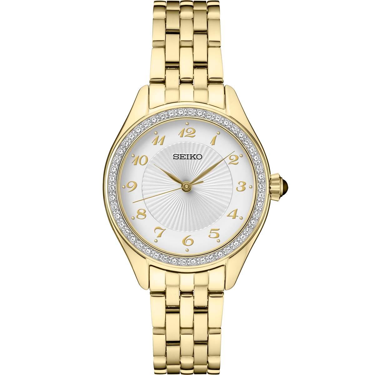 Womens Seiko Crystal/Yellow-Tone Case & Bracelet Watch -...