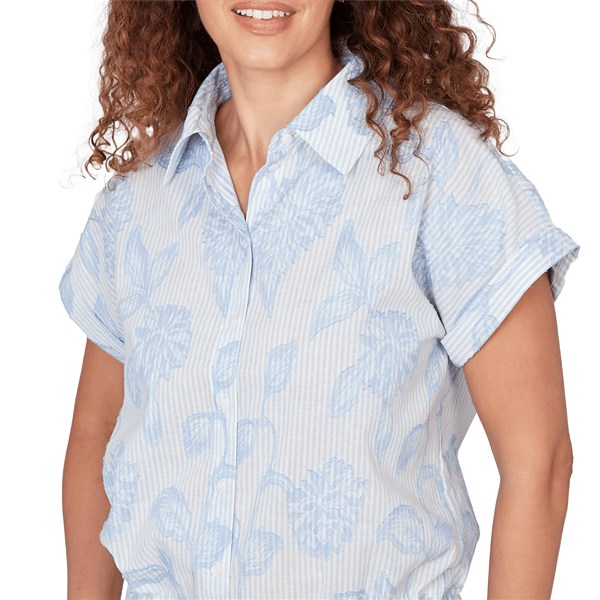 Petite Skye’s the Limit Sunny Blue Skies Floral Stripe Blouse