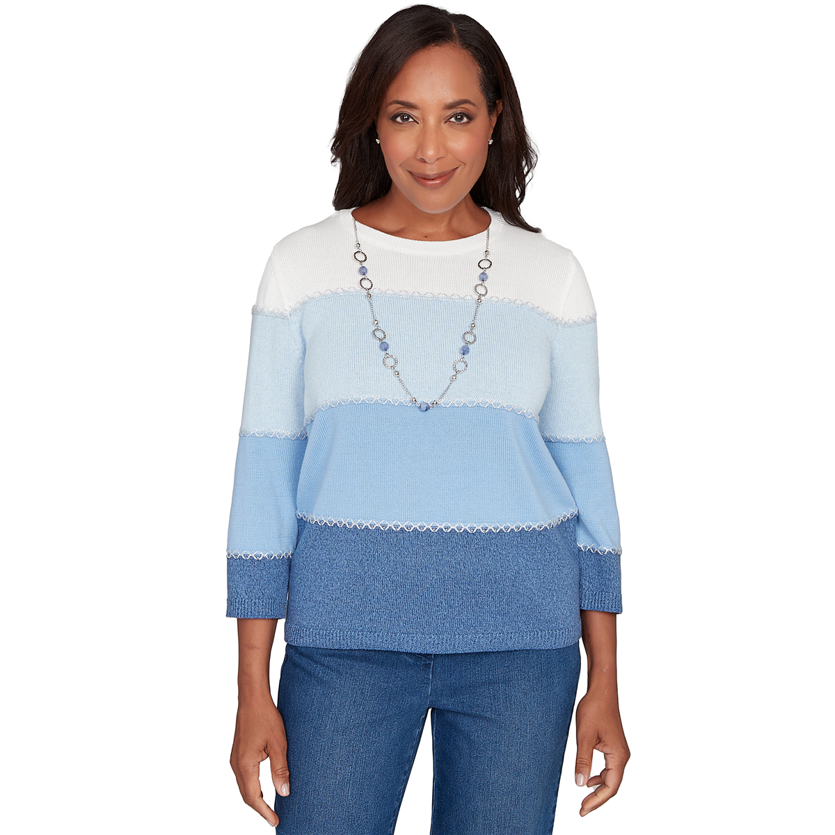 Womens Alfred Dunner Ann Arbor Color Block Lace Trim Sweater