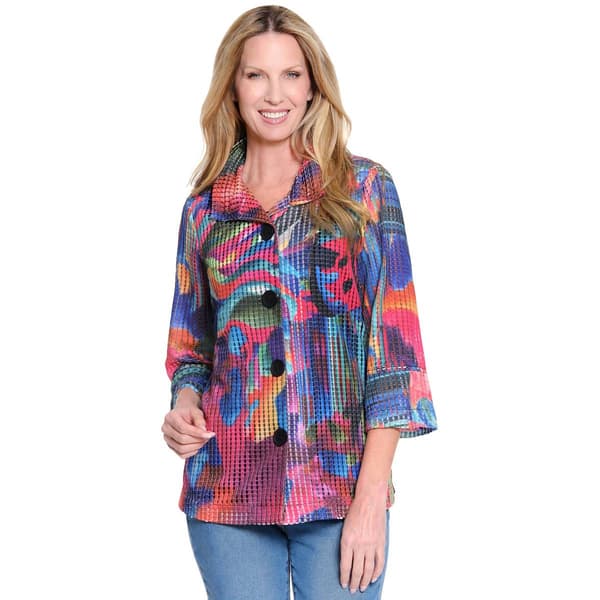 Womens Ali Miles 3/4 Cuff Sleeve Textured Graffiti Print Jacket