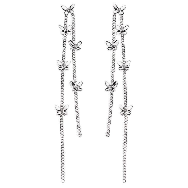 Ashley Silver-Tone Butterfly Chain Fringe Earrings
