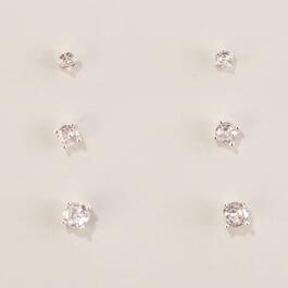 Design Collection Silver-Tone CZ Graduated Round Stone Earrings