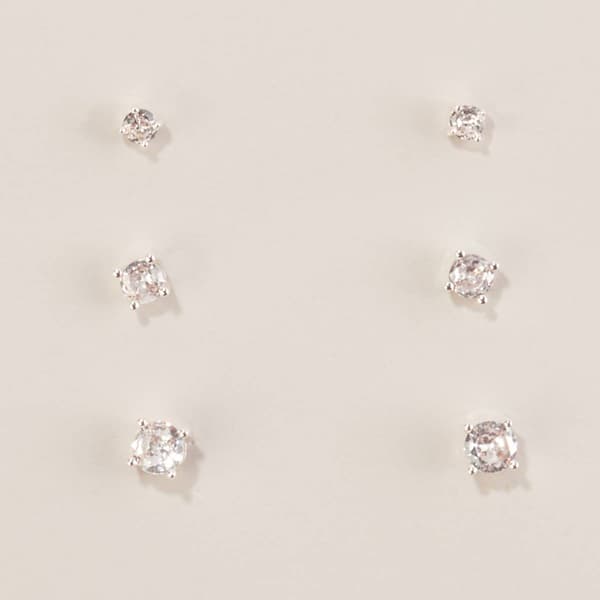 Design Collection Silver-Tone CZ Graduated Round Stone Earrings - image 