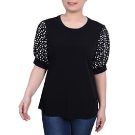 Womens NY Collection Short Sleeve Dobby Dots Blouse