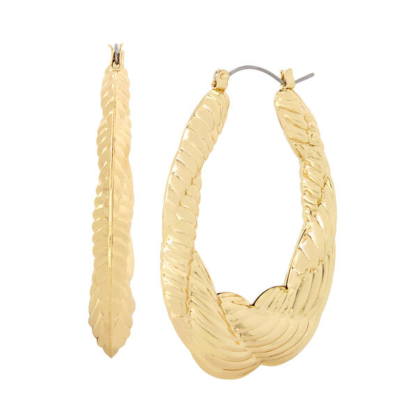 Steve Madden Gold Chunky Twisted Rope Oval Hoop Earrings - image 