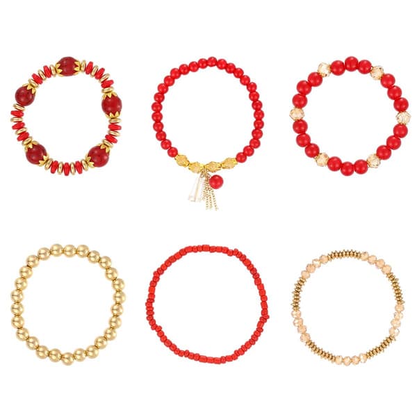 Ashley Cooper&#40;tm&#41; 6pc. Champagne/Crystal/Red Tone Stretch Bracelets - image 
