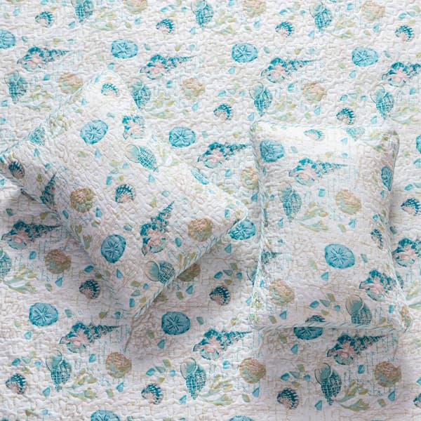 FreshFolds 3pc. Coral Themed Seaside Bedspread Quilt Set