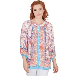 Womens Ruby Rd. Patio Party 3/4 Sleeve Woven Floral Top