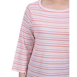 Womens NY Collection 3/4 Sleeve Striped Pullover Tee-Red Ivory