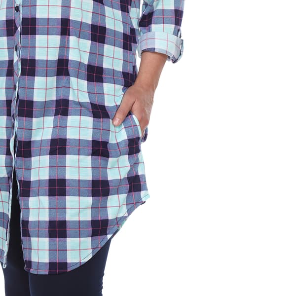 Plus Size White Mark Piper Stretchy Plaid Tunic Shirtdress