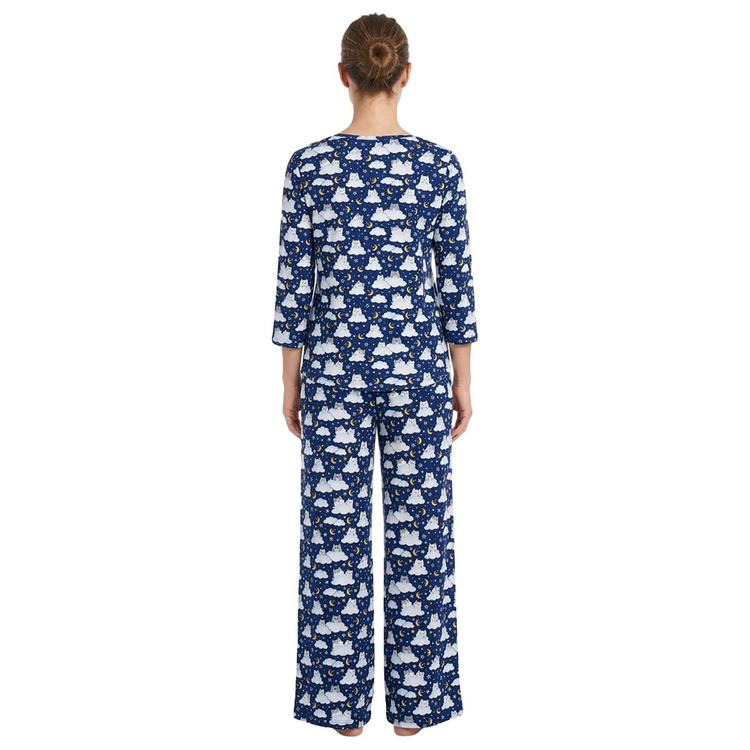 Plus Size Pillow Talk 3/4 Sleeve Cats/Clouds Wide Leg Pajama Set