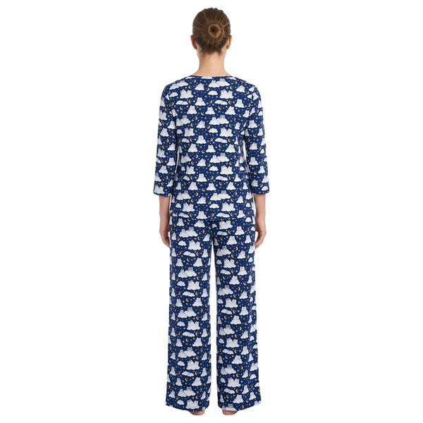 Plus Size Pillow Talk 3/4 Sleeve Cats/Clouds Wide Leg Pajama Set