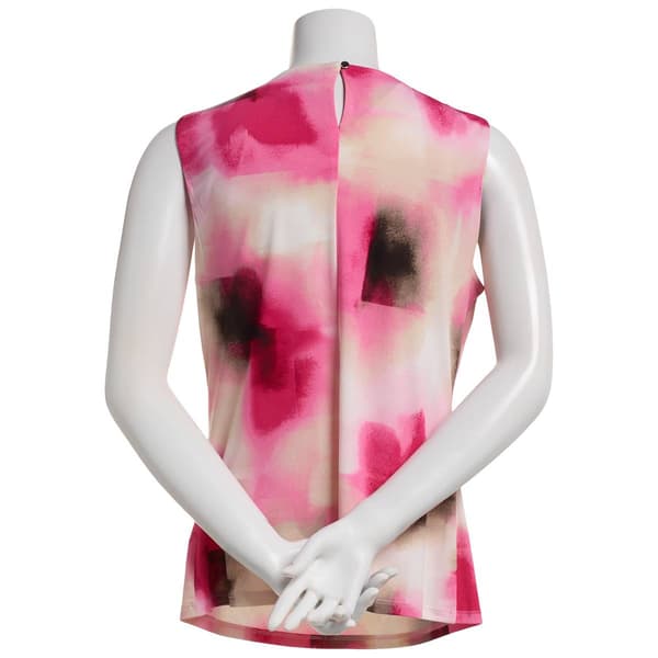 Womens Calvin Klein Sleeveless Pleat Neck Smudge Blouse