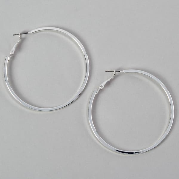 Design Collection Silver Large Flat Square Hoop Earrings - image 
