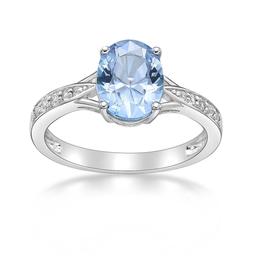 Sterling Silver Ring w/ Created Aquamarine & White Topaz Gemstone