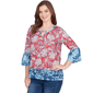 Womens Ruby Rd. Indigo Go Floral Paisley Flounce Sleeve Blouse - image 3