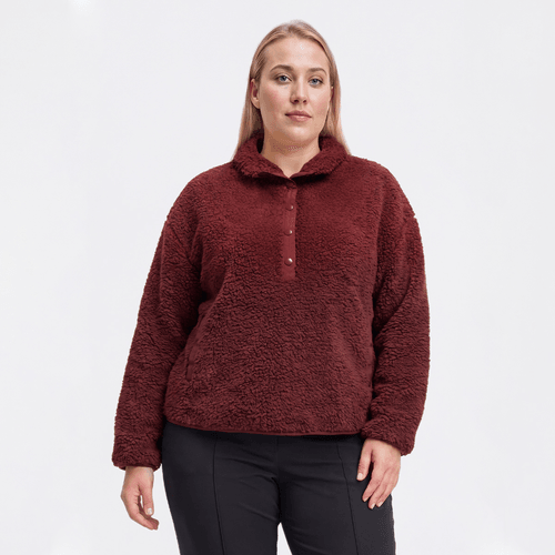 Plus Size Mountain Ridge Long Sleeve Solid Pullover Sherpa Jacket - image 