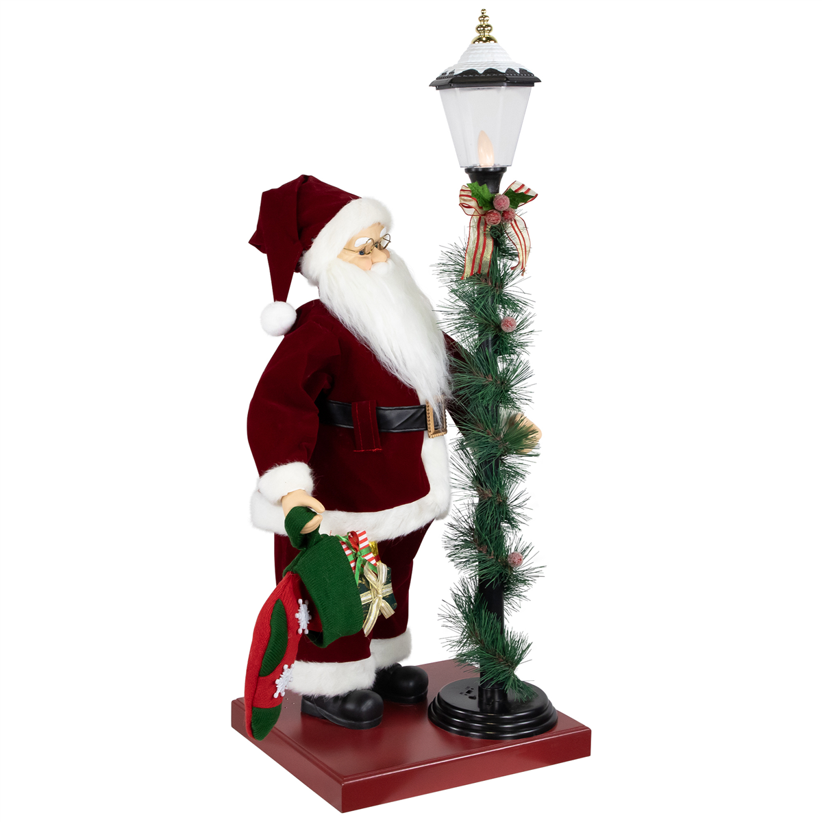 Northlight Animated & Musical Santa Claus Figure with Lamppost
