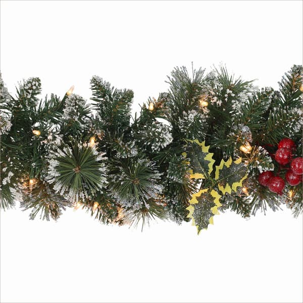 Puleo International 9ft. Pre-Lit Snowy Silverton Pine Garland