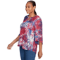 Petite Ruby Rd. Indigo Go Tie Dye Floral Keyhole Neck Blouse - image 3