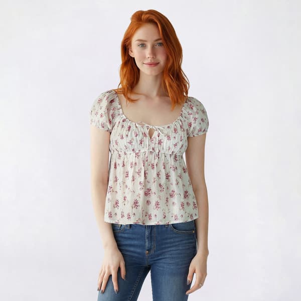 Juniors Madden Girl Puff Sleeve Empire Waist Babydoll Blouse - image 
