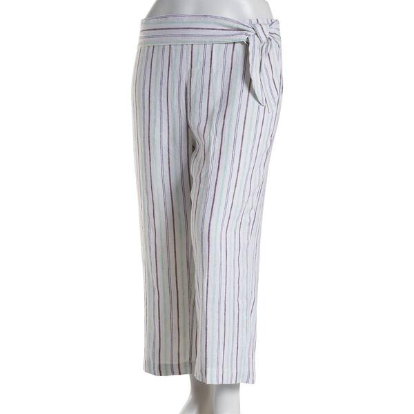 Plus Size Zac & Rachel Striped Linen Ankle Pants w/Tie Waist - image 
