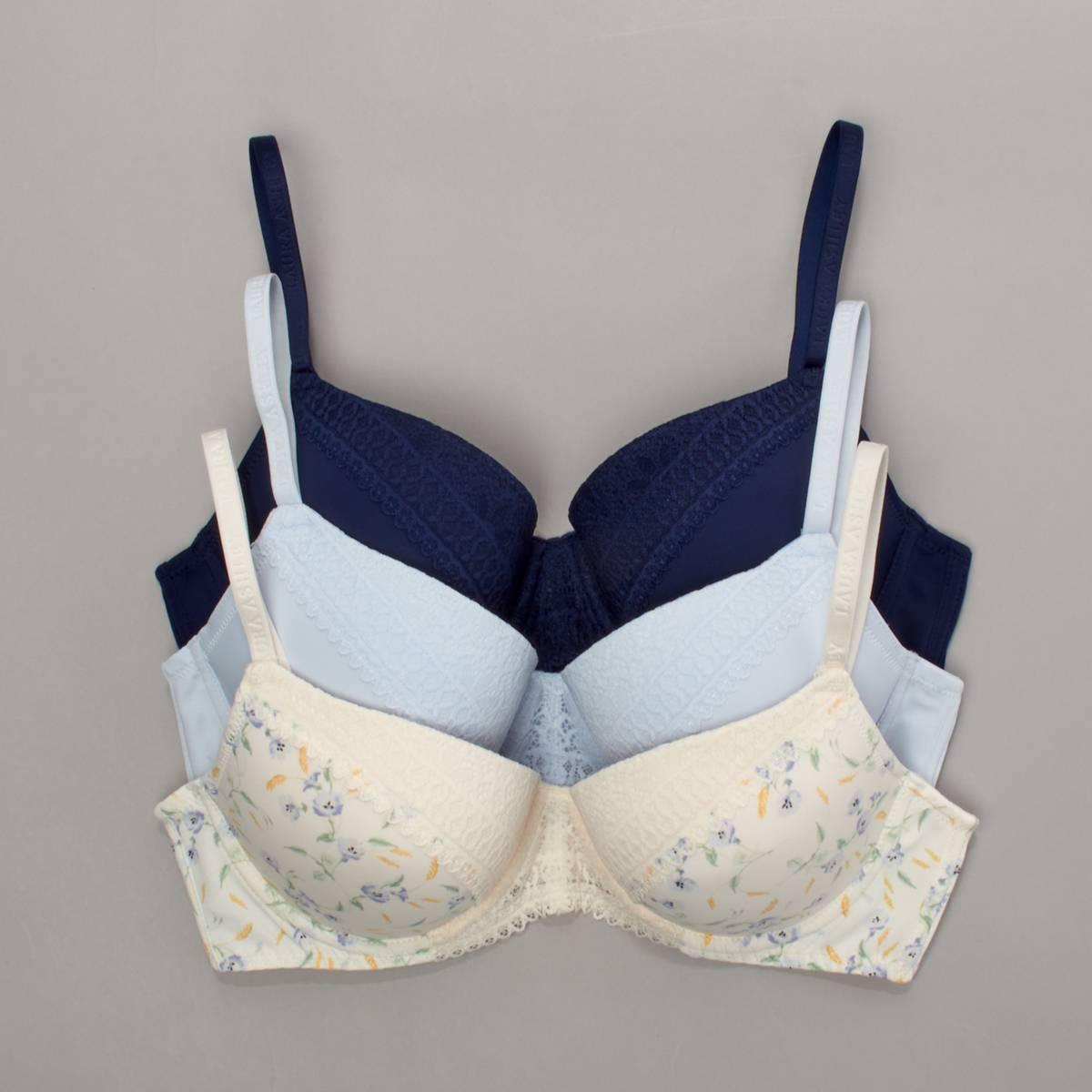 Open Video Modal for Womens Laura Ashley(R) 3pk. Partial Lace & Logo Bras - LS6336-3PKN