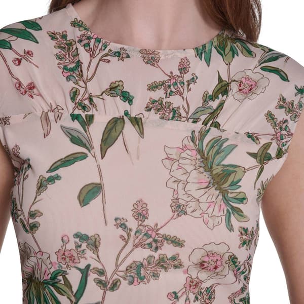 Womens Tommy Hilfiger Cap Sleeve Floral Stem Side Ruch Blouse