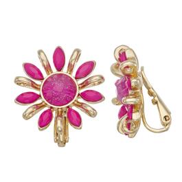 Napier Gold-Tone & Hot Pink Flower Stud Clip Earrings