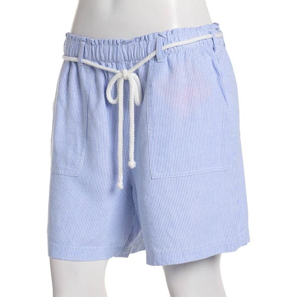Womens Per Se 5in. Linen Stripe Shorts w/Rope Belt-Blue - image 