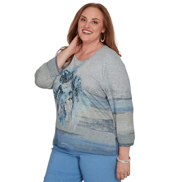 Plus Size Alfred Dunner Provence 3/4 Sleeve Watercolor Floral Tee