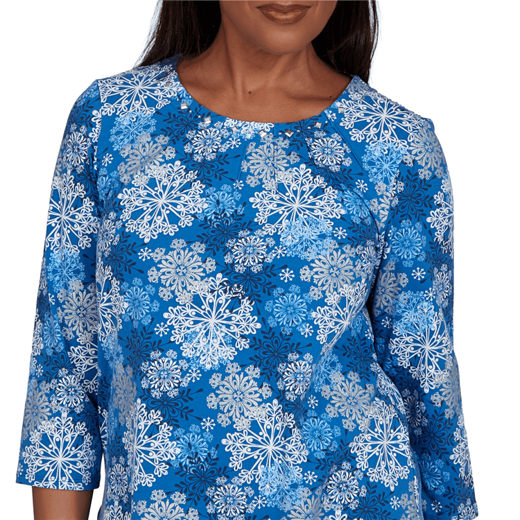 Petite Alfred Dunner Classics 3/4 Sleeve Snowflake Blouse