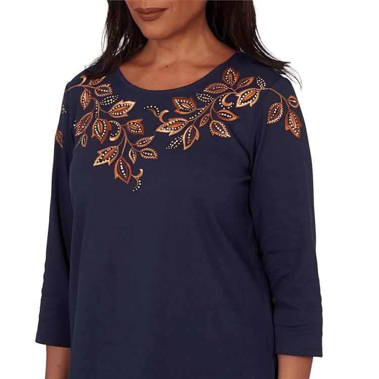 Petite Alfred Dunner Classics Embroidered Leaves Blouse