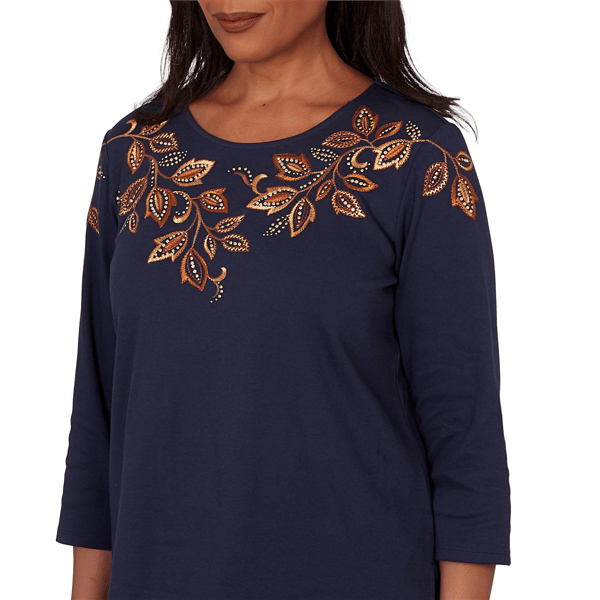 Petite Alfred Dunner Classics Embroidered Leaves Blouse