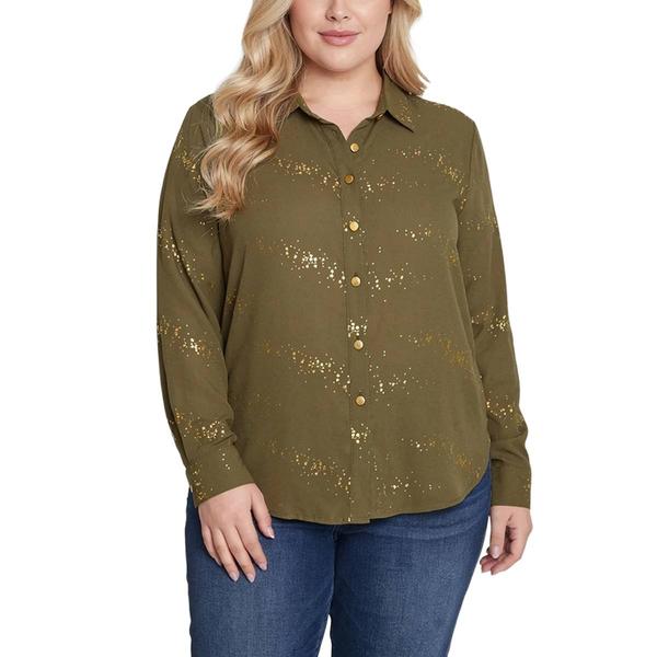 Plus Size NY Collection Long Sleeve Bf Wool Dobby Bf Blouse W/Fo - image 
