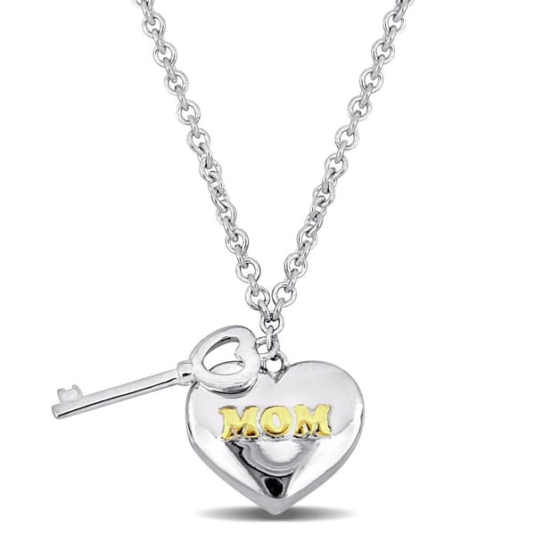 Sophia B Sterling Silver Heart & Key Charm Mother''s Day Necklace
