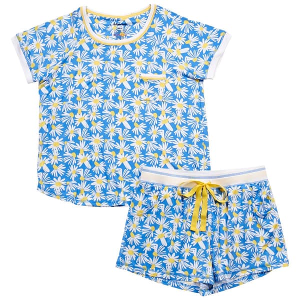 Juniors Pillow Talk Short Sleeve Daisies Boxer Pajama Set - image 
