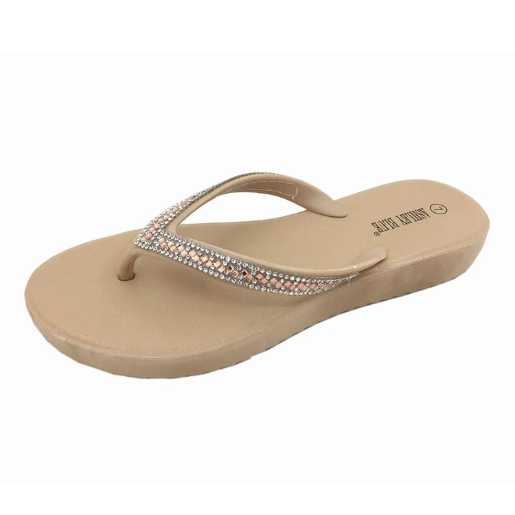 Womens Ashley Blue Crystal Beaded Jellies Flip Flops