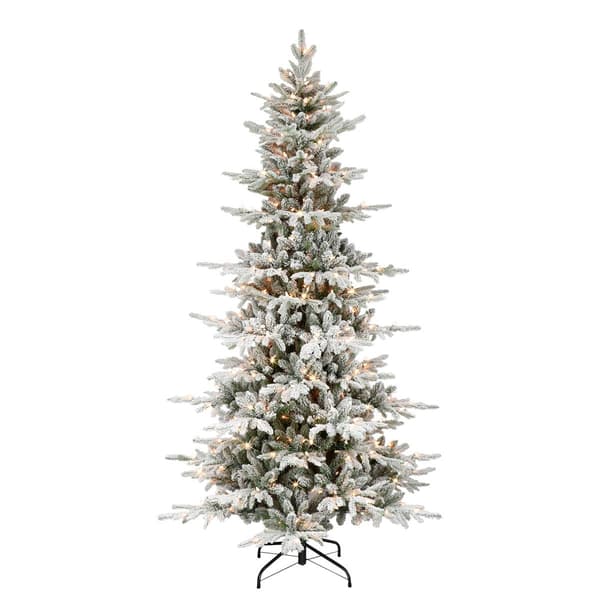 Puleo International 6.5ft. Pre-Lit Flocked Fir Christmas Tree - image 