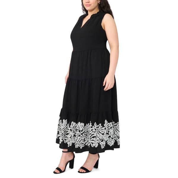 Plus Size MSK Sleeveless Tier Embroidered Hem Midi Dress