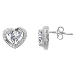 Sterling Silver CZ Heart in Heart Stud Earrings