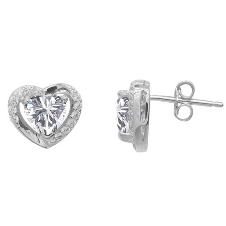 Sterling Silver CZ Heart in Heart Stud Earrings