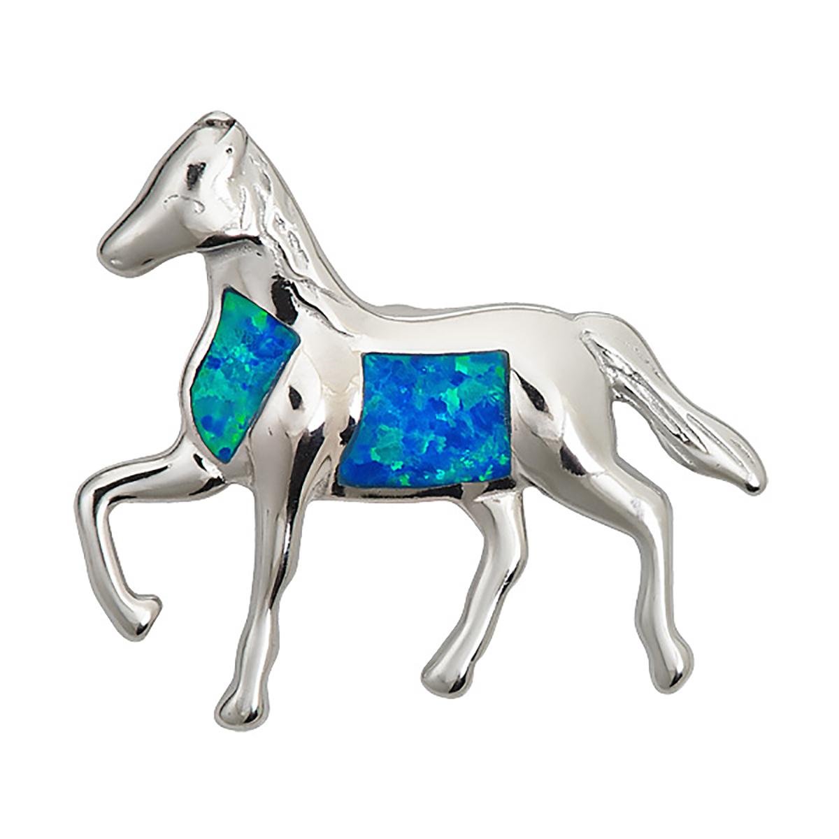Gemstone Classics™ Silver Created Opal Horse Necklace