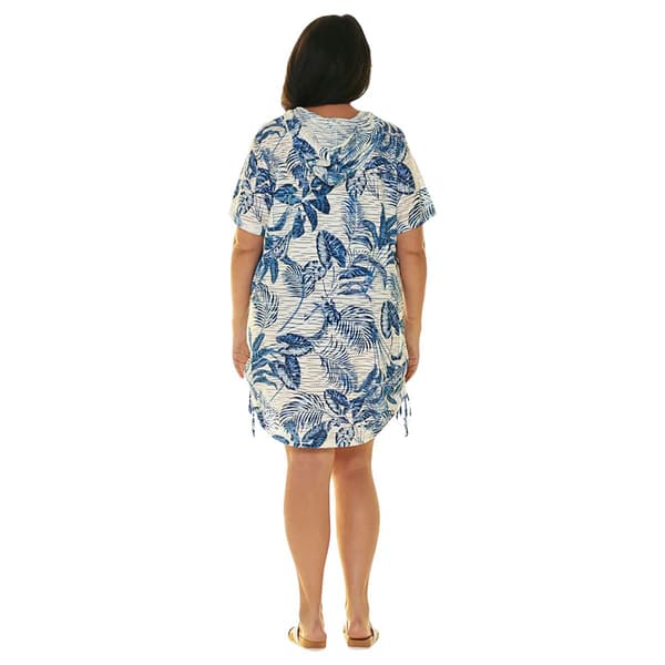 Plus Size J Valdi Botanical Short Sleeve Zip Cover-Up w/ Side Tie