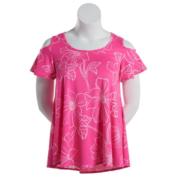 Womens C''est La Vie Short Sleeve Cold Shoulder Pattern Top-Pink - image 