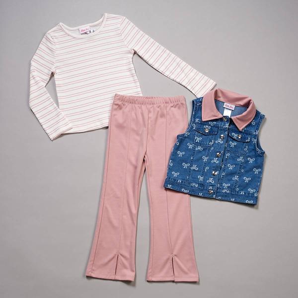 Girls (4-6x) Little Lass® 3pc. Bow Print Denim Vest/Top & Pants