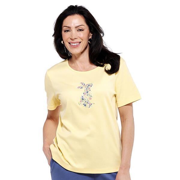 Womens Bonnie Evans Embroidered Garden Bunny Short Sleeve Tee - image 