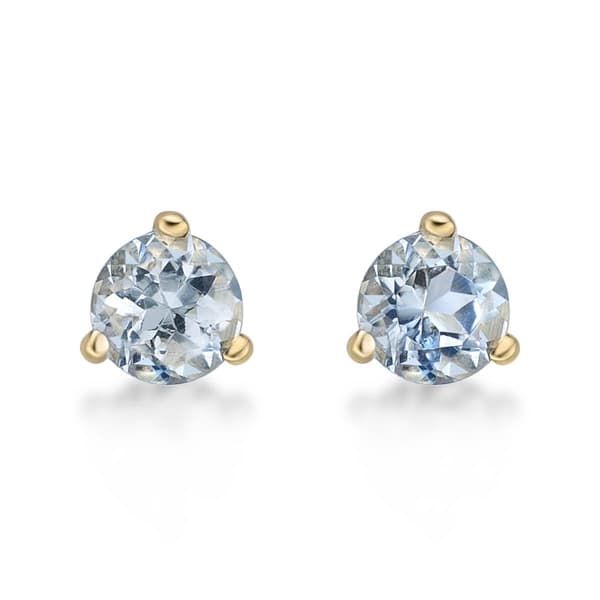 Gemminded 3mm Round Aquamarine 3 Prong Stud Earrings