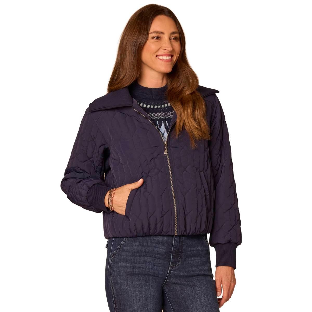 Petite Democracy Collar Quilted Zip Up Jacket